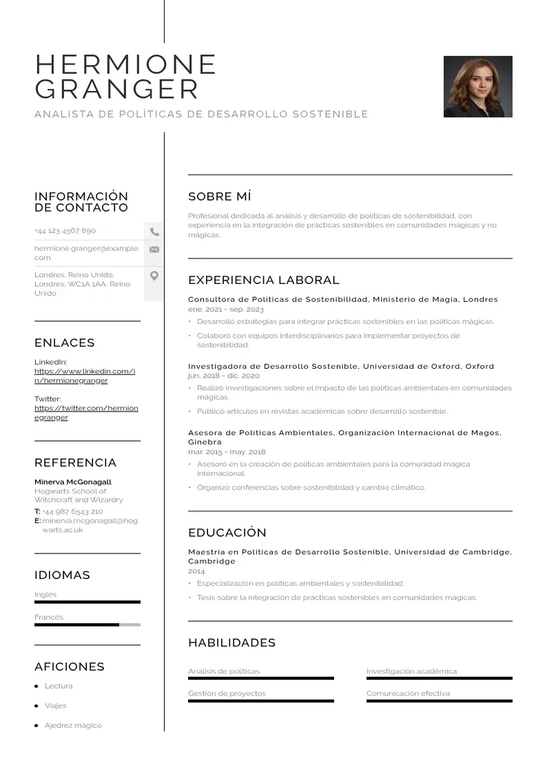 two column analista-de-politicas-de-desarrollo-sostenible resume example