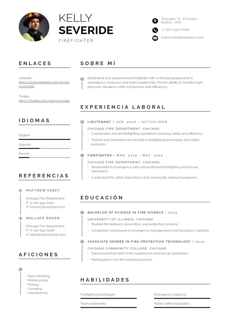 two column bombero resume example