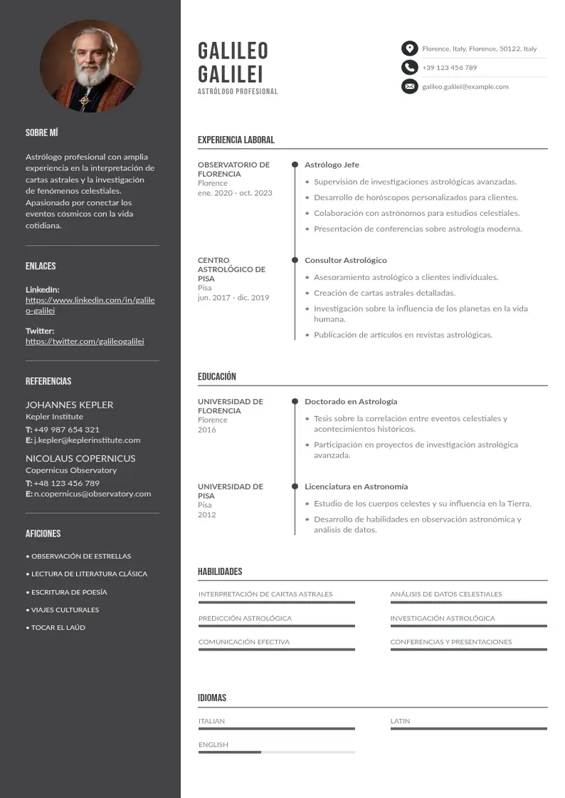 two column cv-de-astrologo-profesional resume example