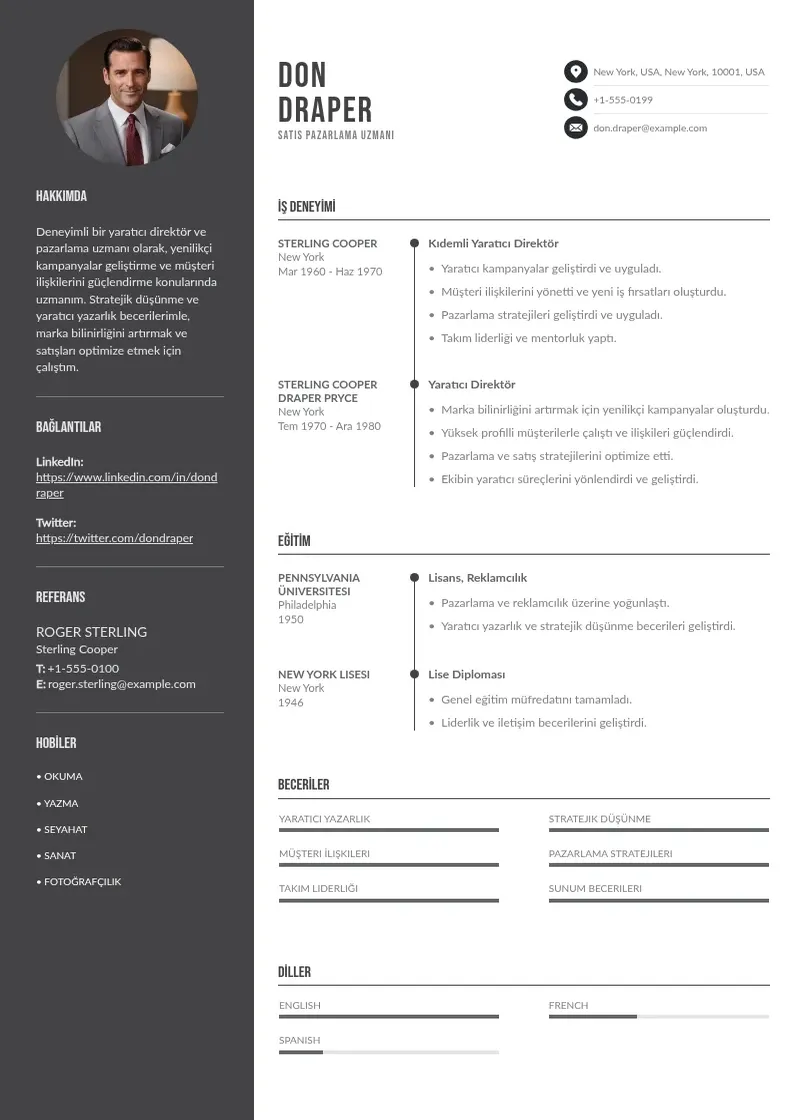 Divu kolonnu Satis pazarlama  ornekleri CV piemērs