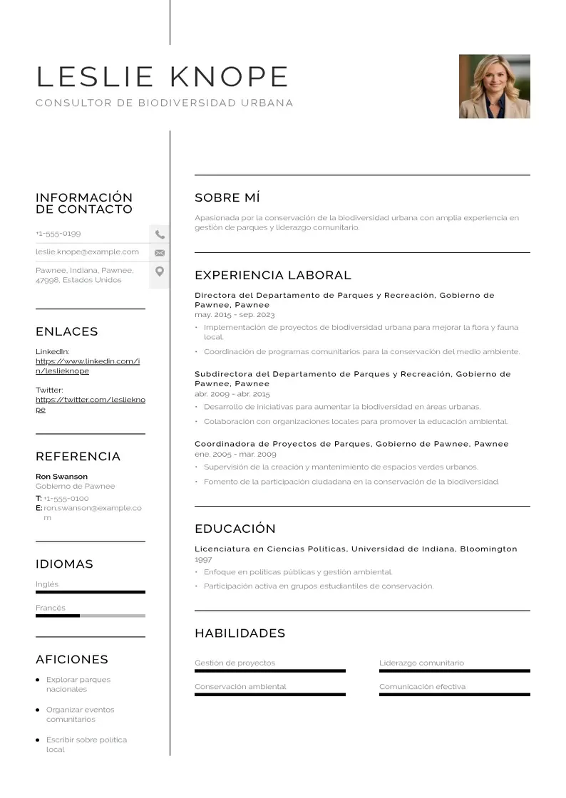 two column consultor-de-biodiversidad-urbana resume example