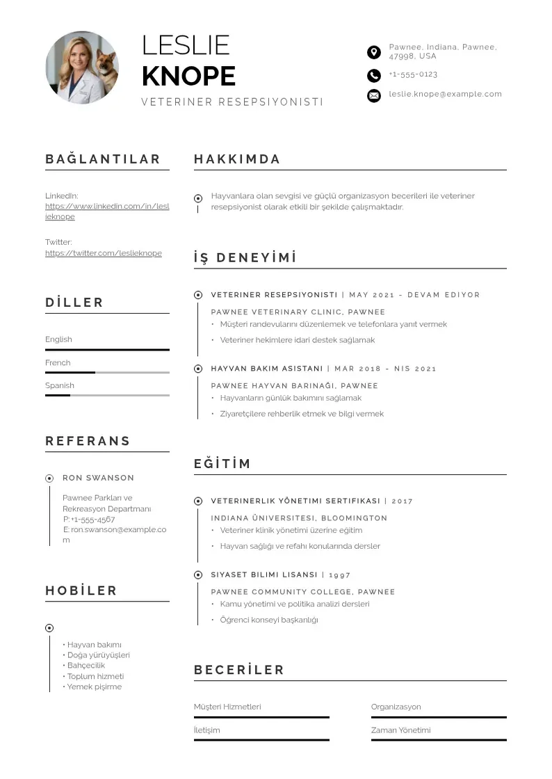 Profesionāla Veteriner Resepsiyonisti  CV veidne