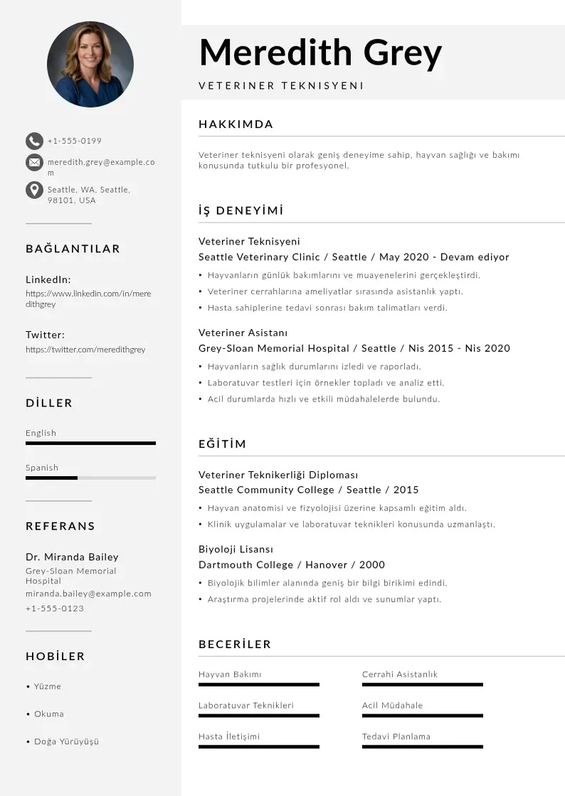 Mūsdienīga Veteriner Teknisyeni  CV veidne