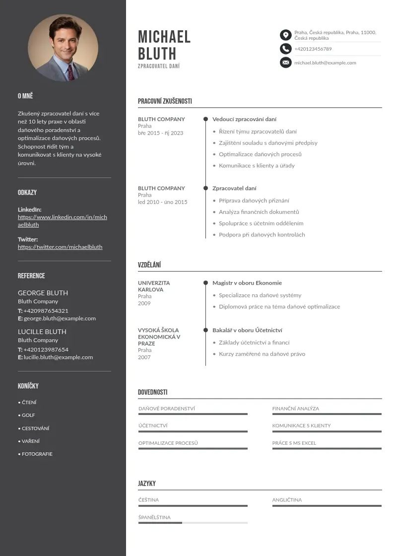 Divu kolonnu Zpracovatel dane zivotopis CV piemērs
