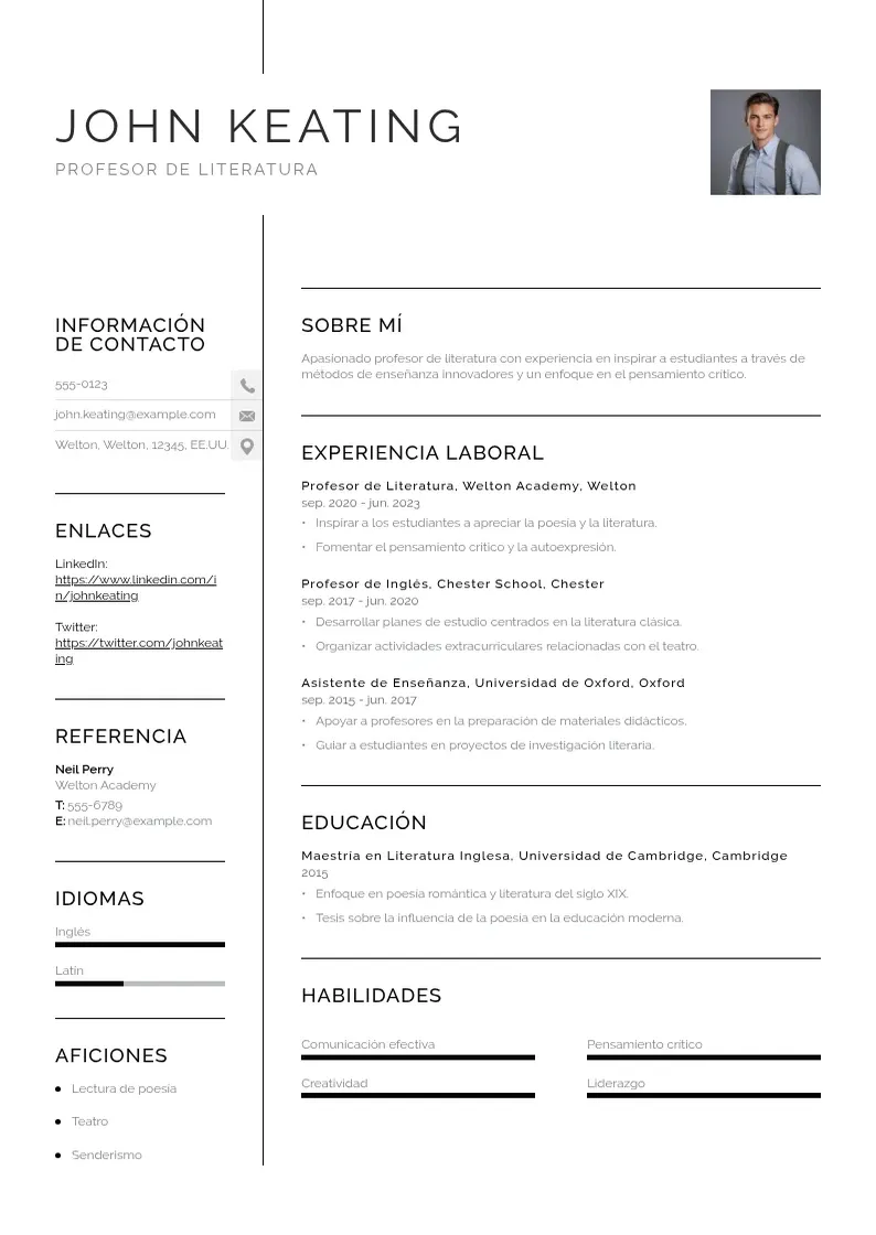 two column cv-del-estudiante resume example
