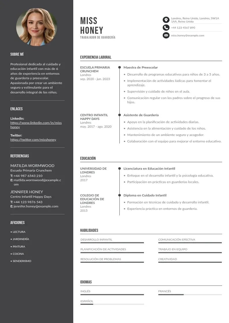 two column trabajador-de-guarderia resume example