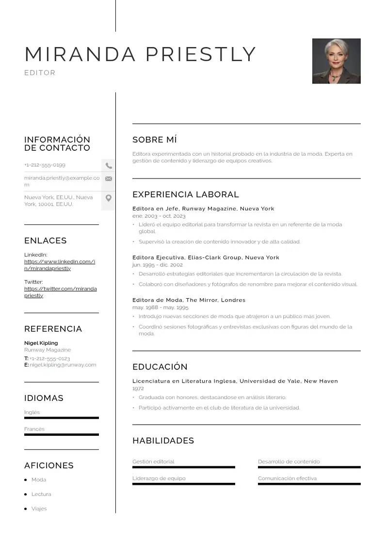 two column cv-editor resume example