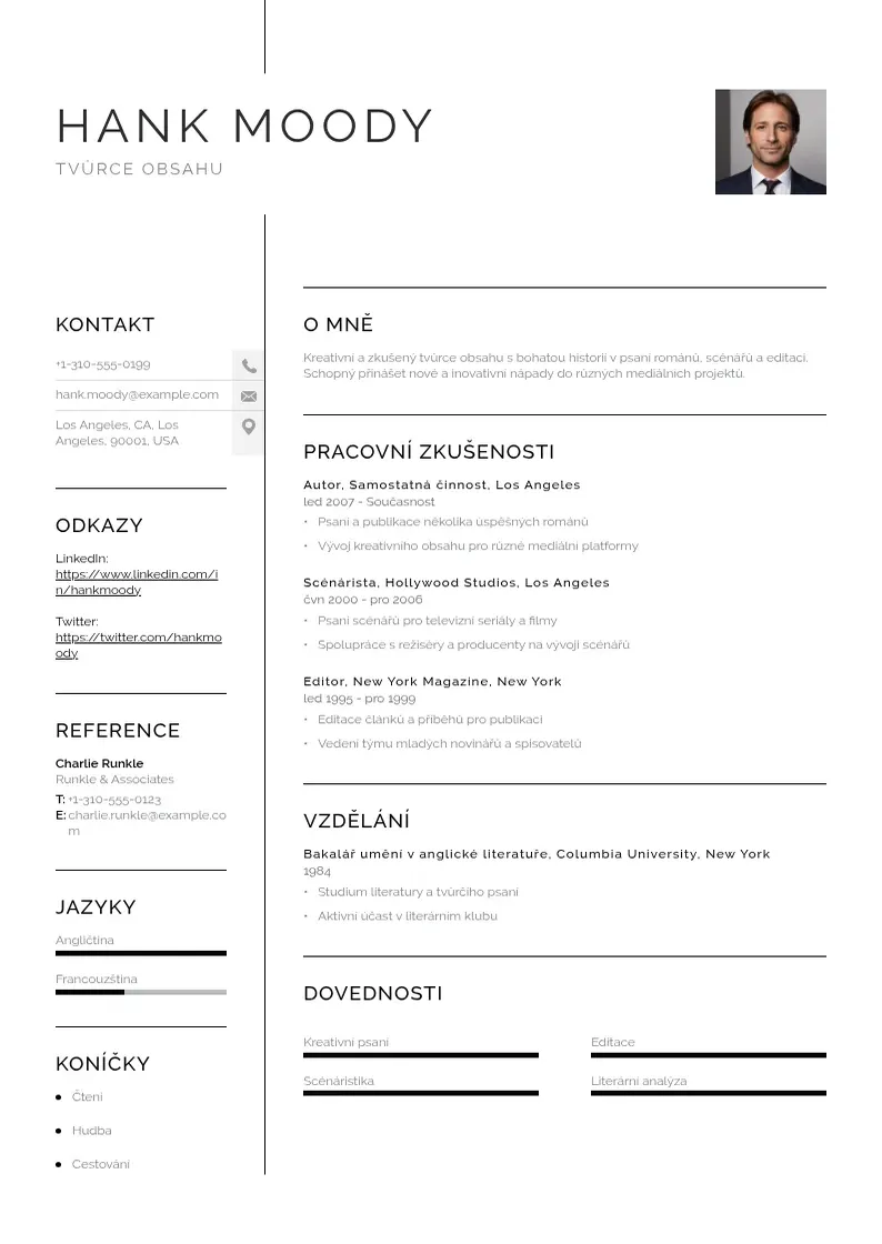 Vienkārša Tvurce obsahu zivotopis CV piemērs