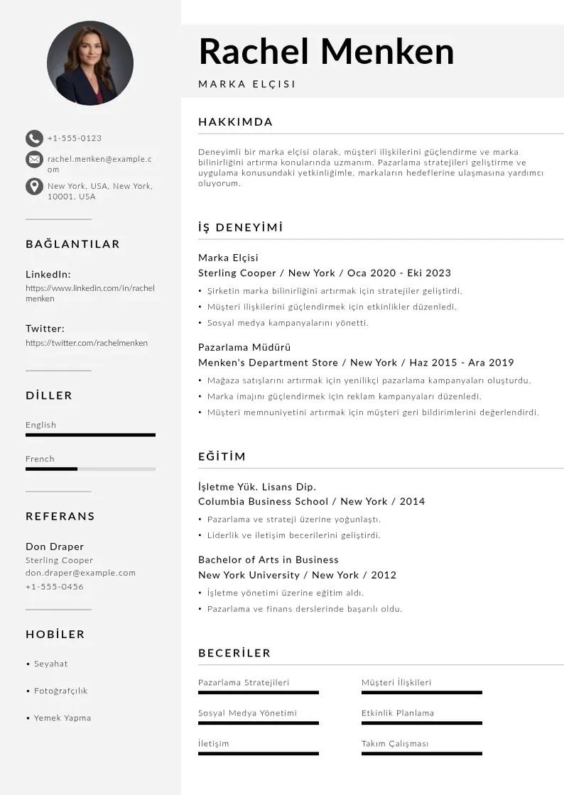Mūsdienīga Marka elçisi  CV veidne