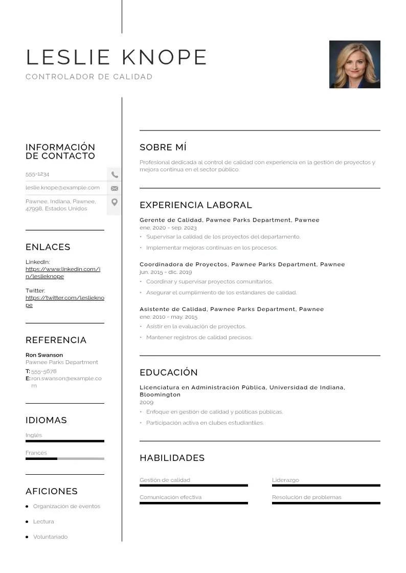 two column cv-controlador-de-calidad resume example