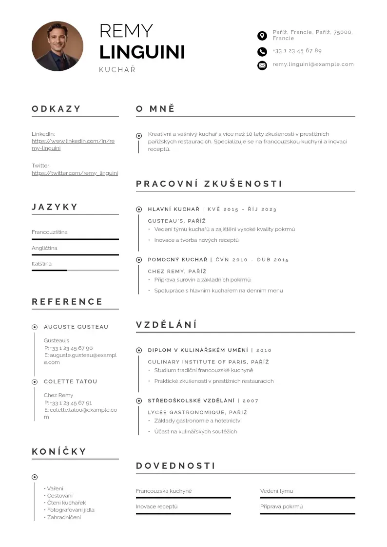 Profesionāla Kuchare CV veidne