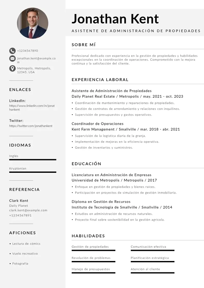 two column cv-asistente-de-administracion-de-propiedades resume example