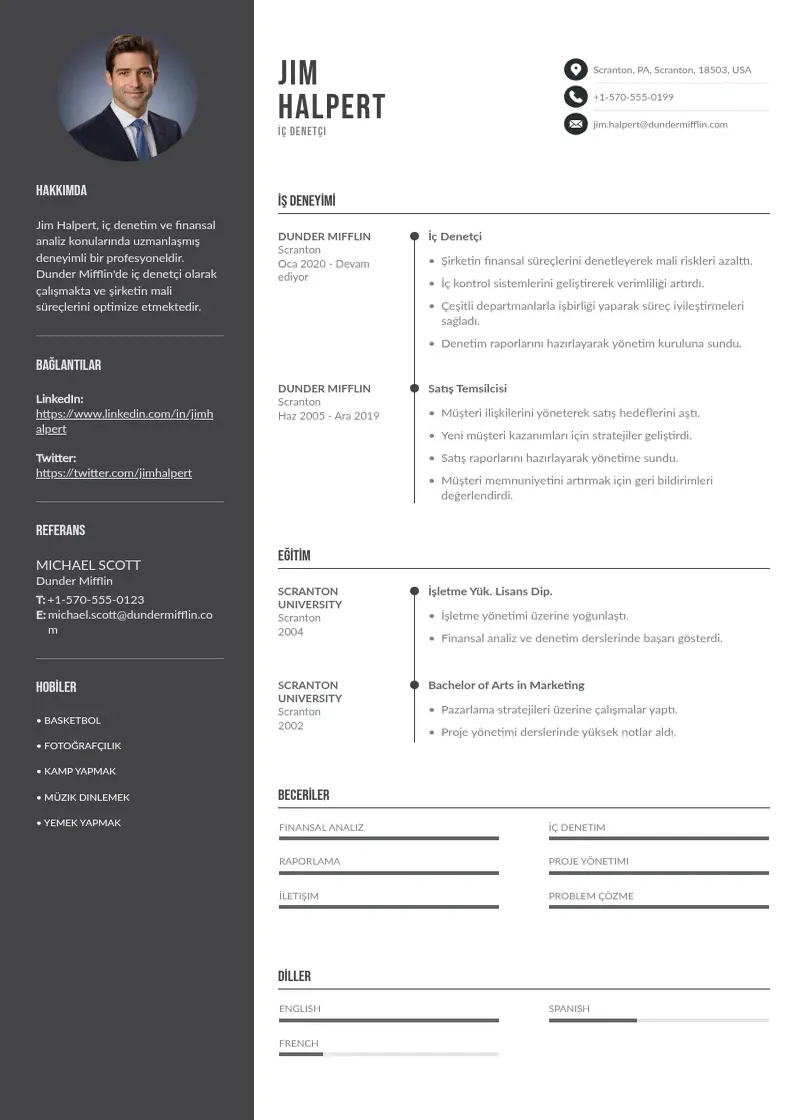 Divu kolonnu İç denetçi  CV piemērs