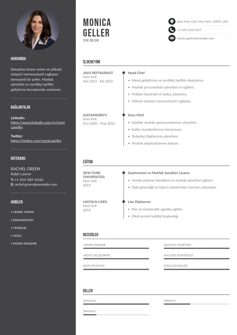 Divu kolonnu Yeni mezun CV piemērs