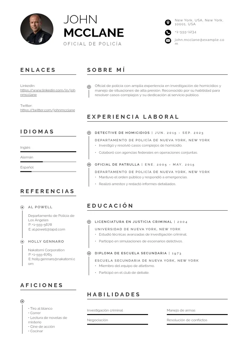 two column cv-oficial-de-policia resume example