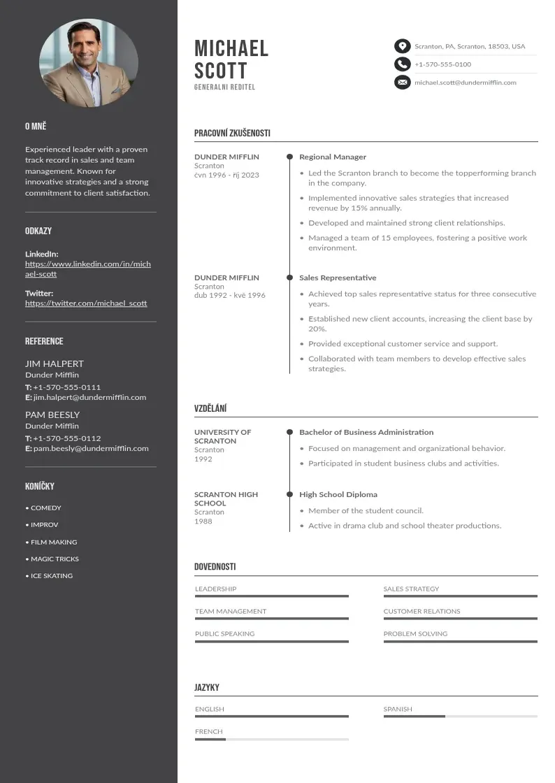 Divu kolonnu Generalni reditel zivotopis CV piemērs