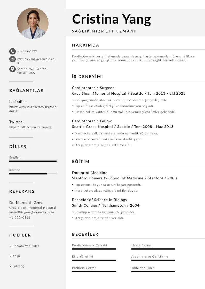 Mūsdienīga Sağlık hizmeti  CV veidne