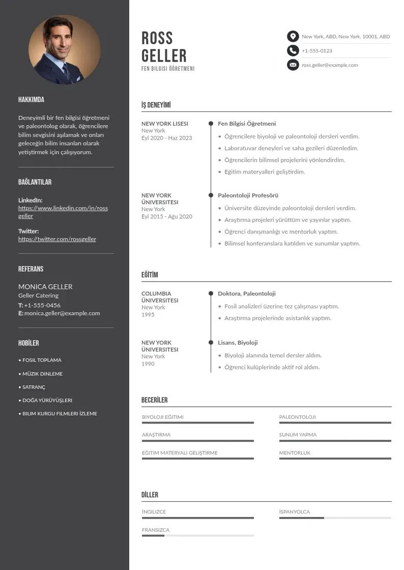 Divu kolonnu Fen Bilgisi Öğretmeni  CV piemērs