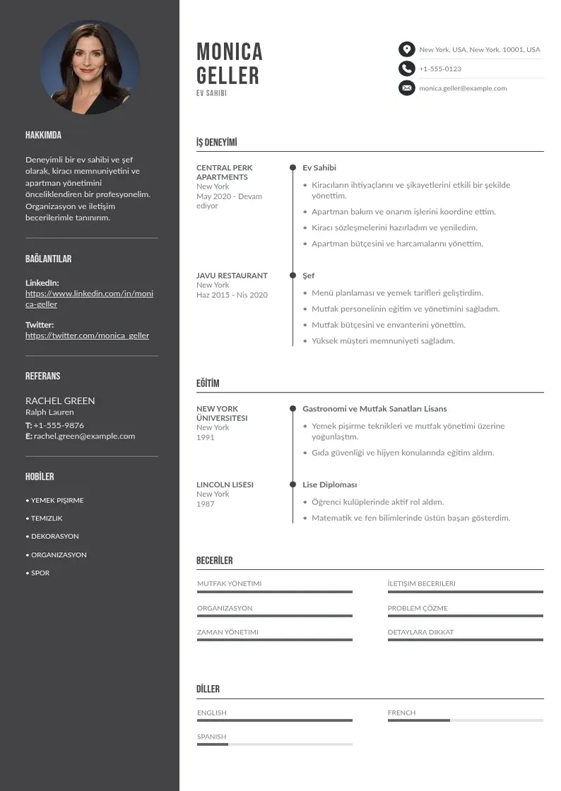 Divu kolonnu Ev sahibi  CV piemērs