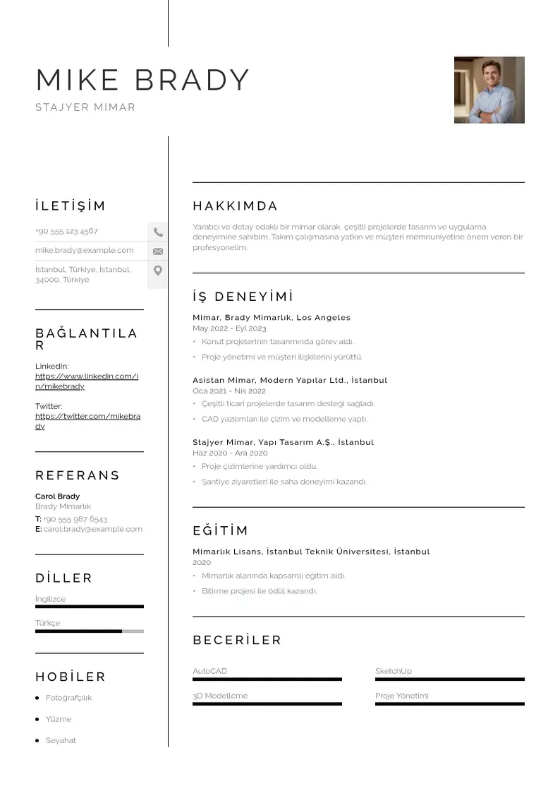Vienkārša Stajyer Mimar  CV piemērs