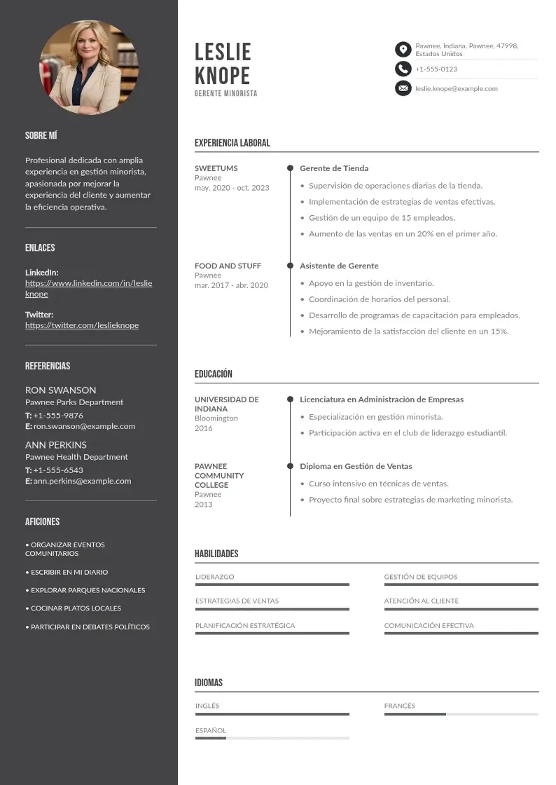 two column cv-gerente-minorista resume example