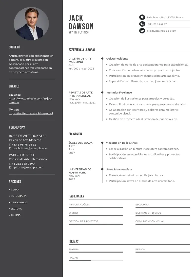two column curriculum-de-artista-plastico resume example