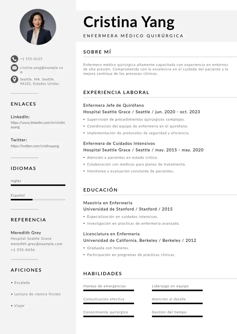 two column enfermera-medico-quirurgica resume example