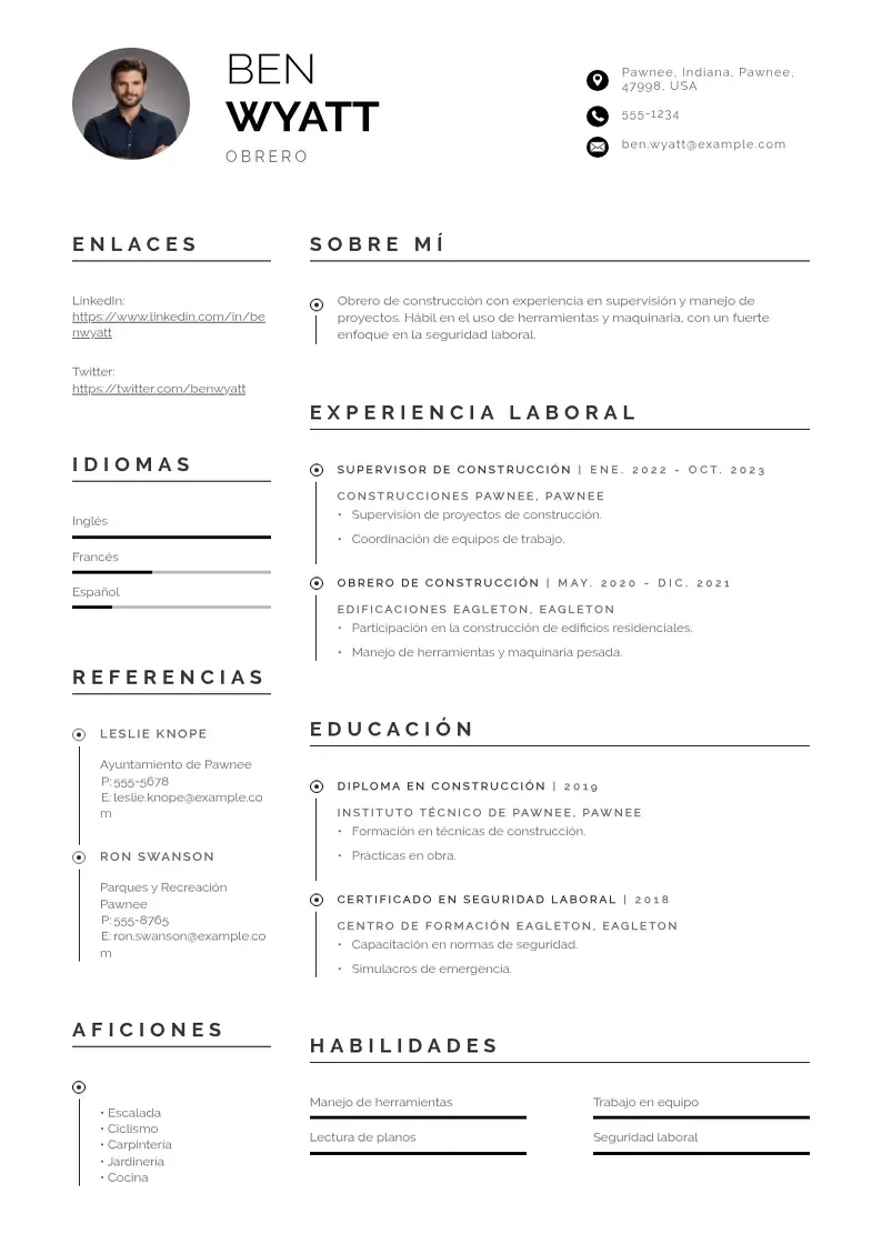two column cv-obrero resume example