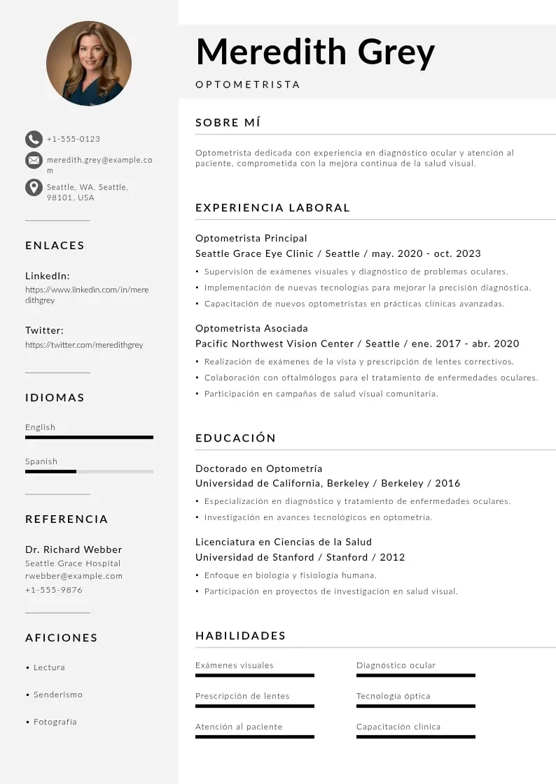 two column curriculum-de-optometrista resume example