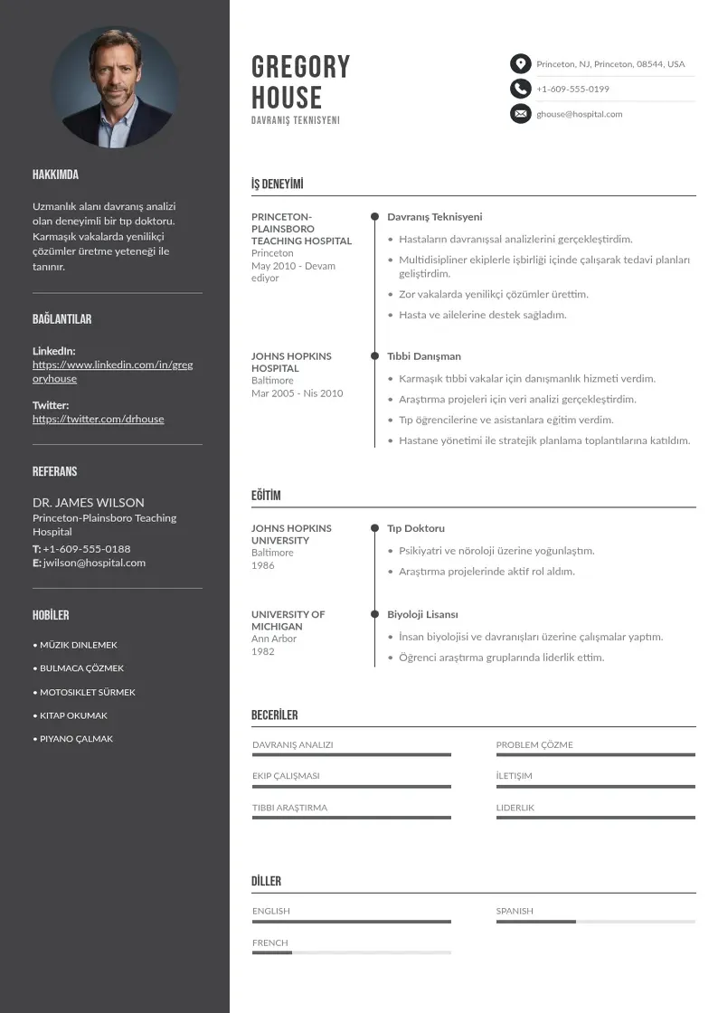 Divu kolonnu Davranış Teknisyeni  CV piemērs