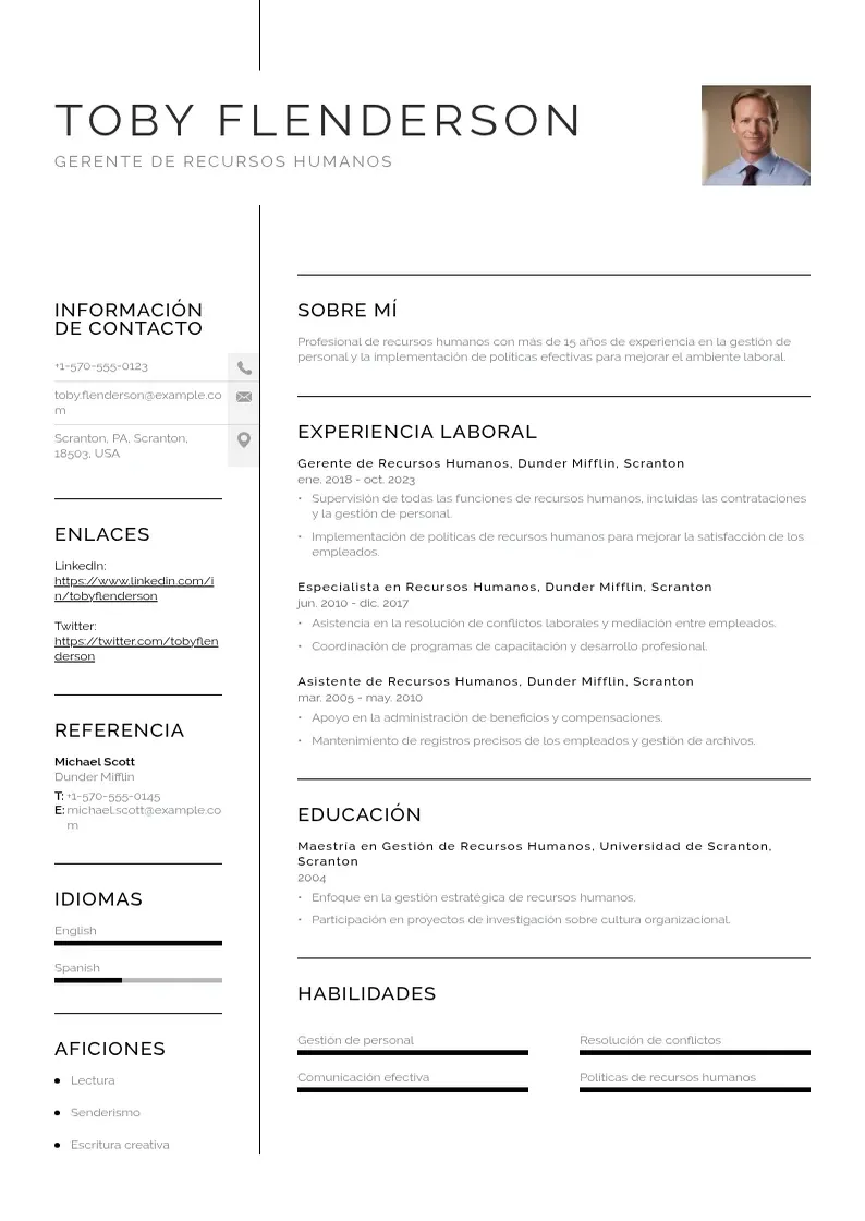 two column cv-gerente-de-recursos-humanos resume example