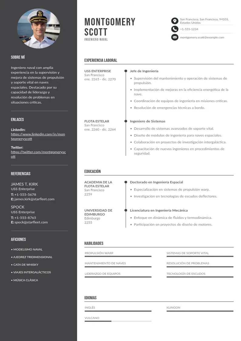 two column ingeniero-naval resume example