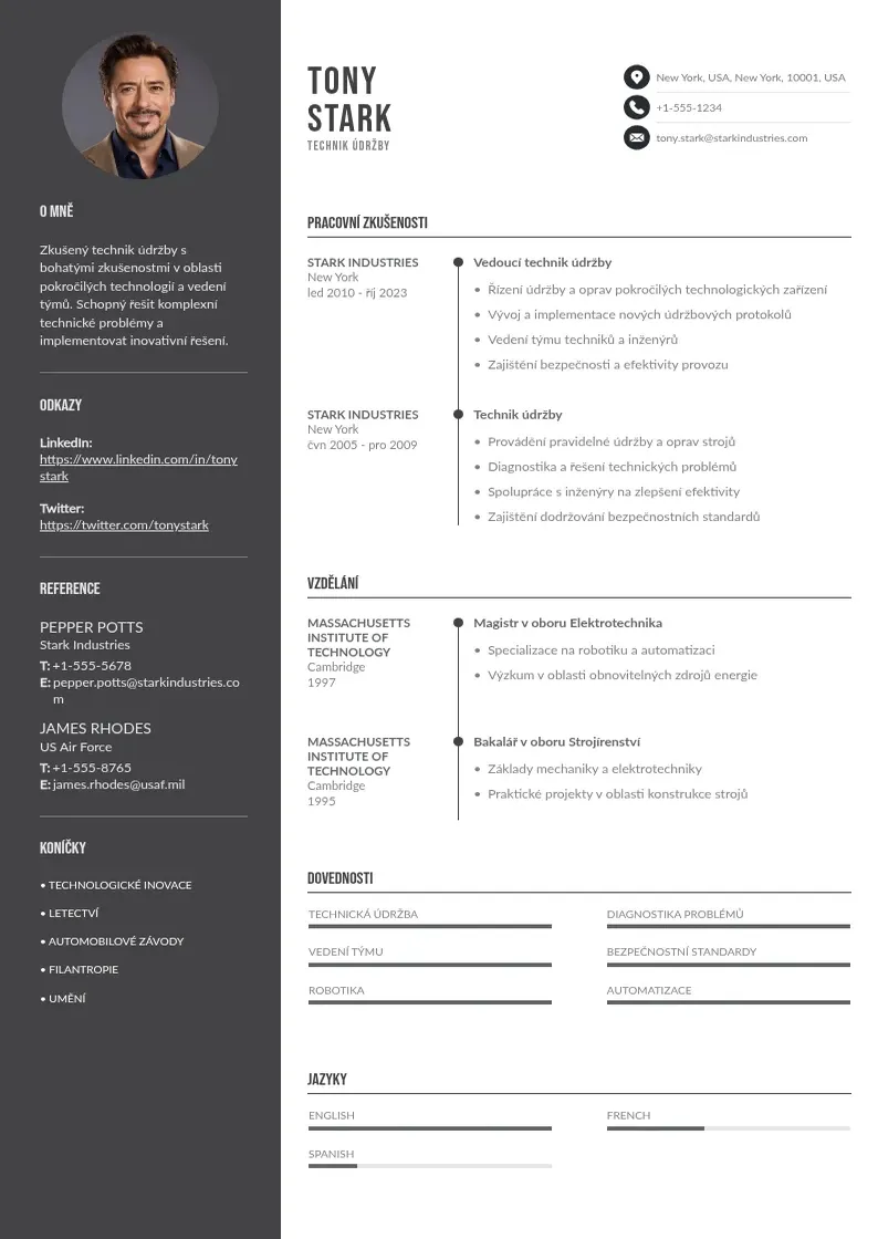 Divu kolonnu Technik udrzby zivotopis CV piemērs