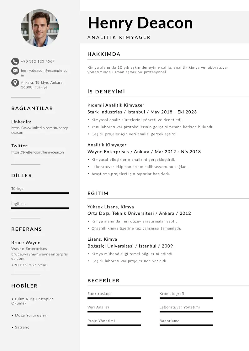 Mūsdienīga Analitik Kimyager  CV veidne