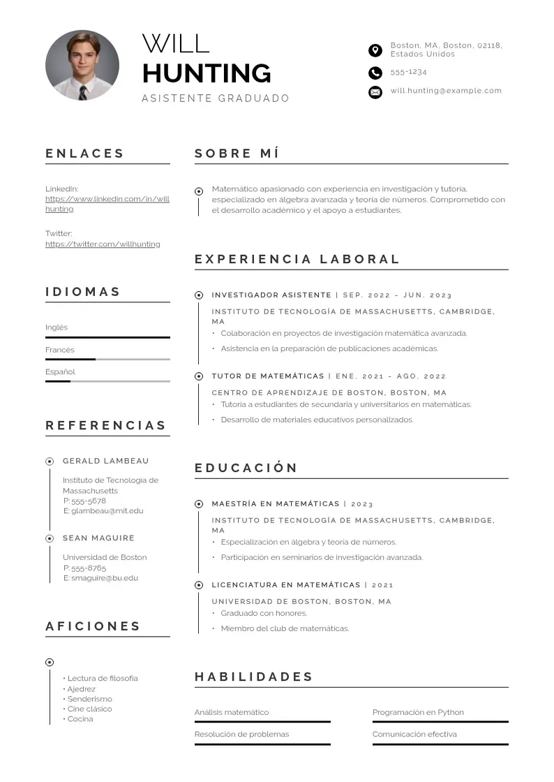 two column cv-asistente-graduado resume example