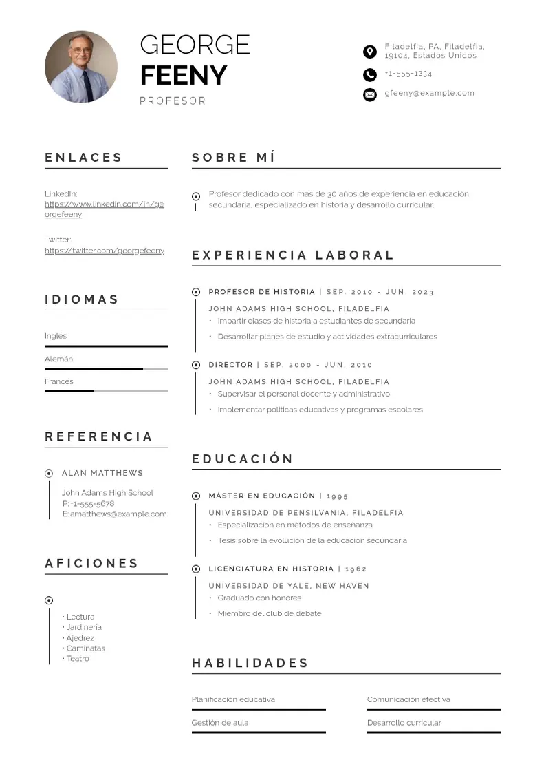 two column curriculum-de-profesor resume example