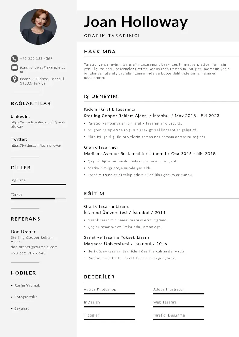 Mūsdienīga Grafik tasarimcisi ozgecmis CV veidne