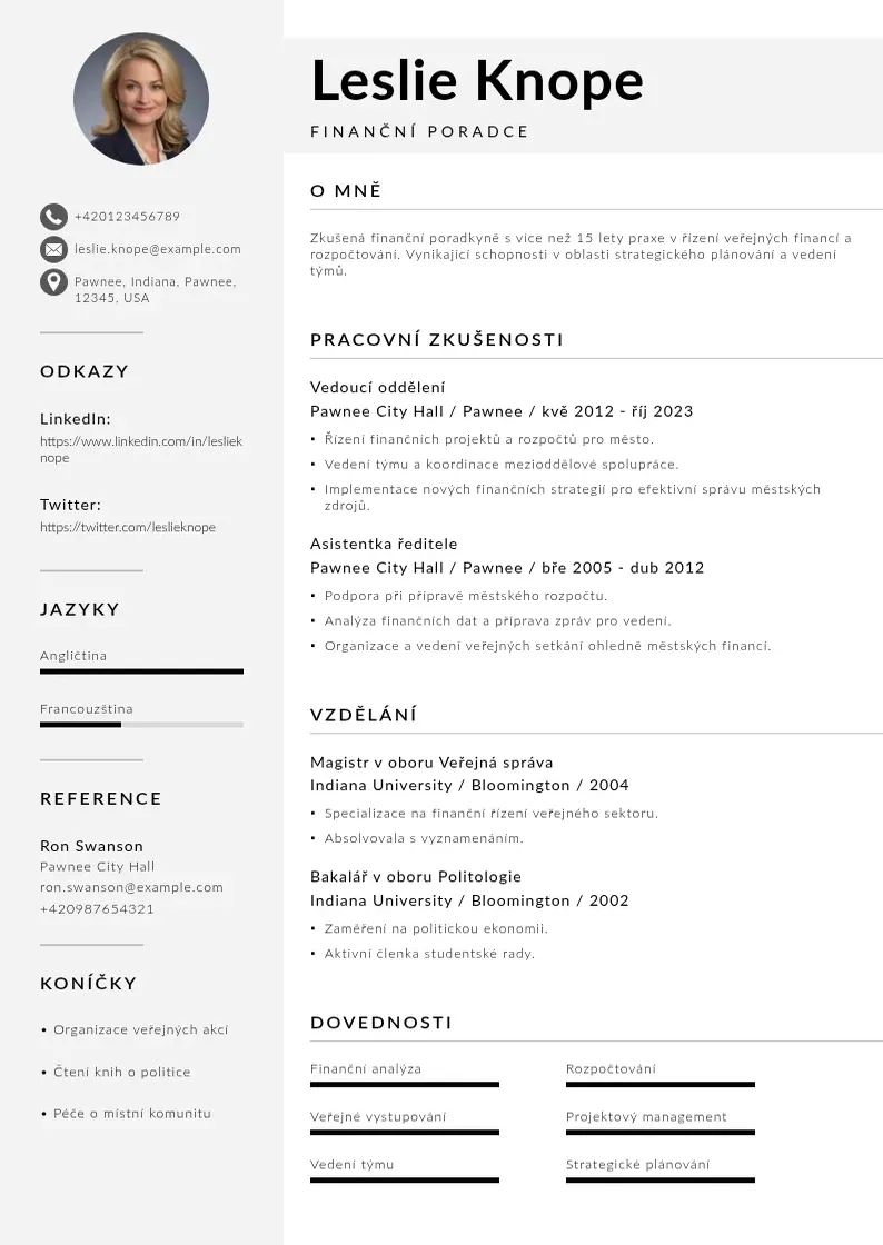 Mūsdienīga Financniho poradce zivotopis CV veidne