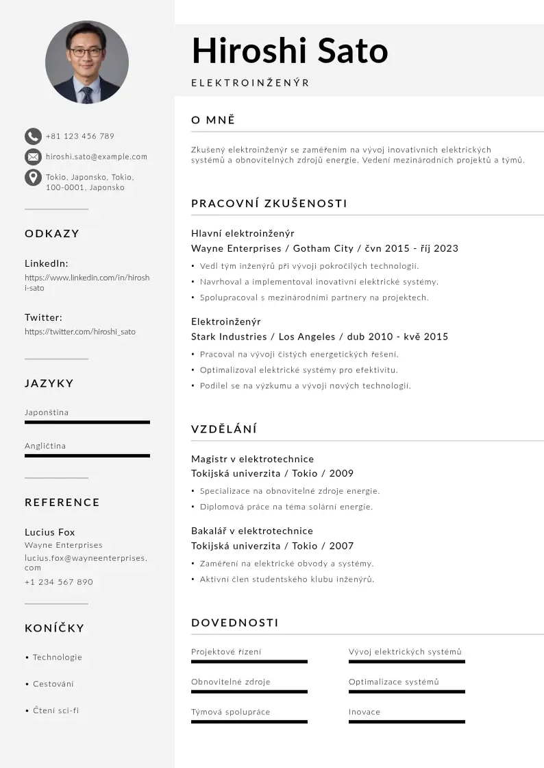 Mūsdienīga Zivotopis elektroinzenyr CV veidne