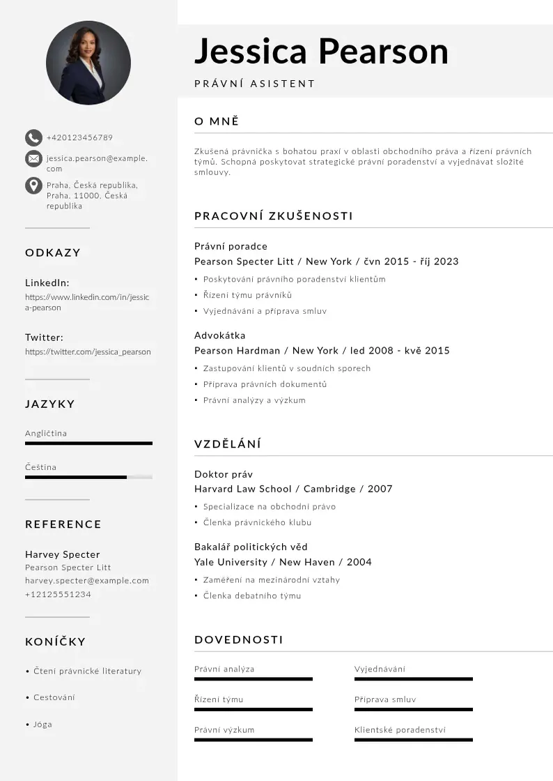 Mūsdienīga Pravni asistent zivotopis CV veidne