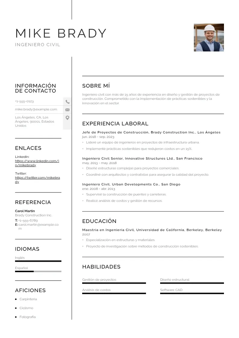 two column cv-ingeniero-civil resume example