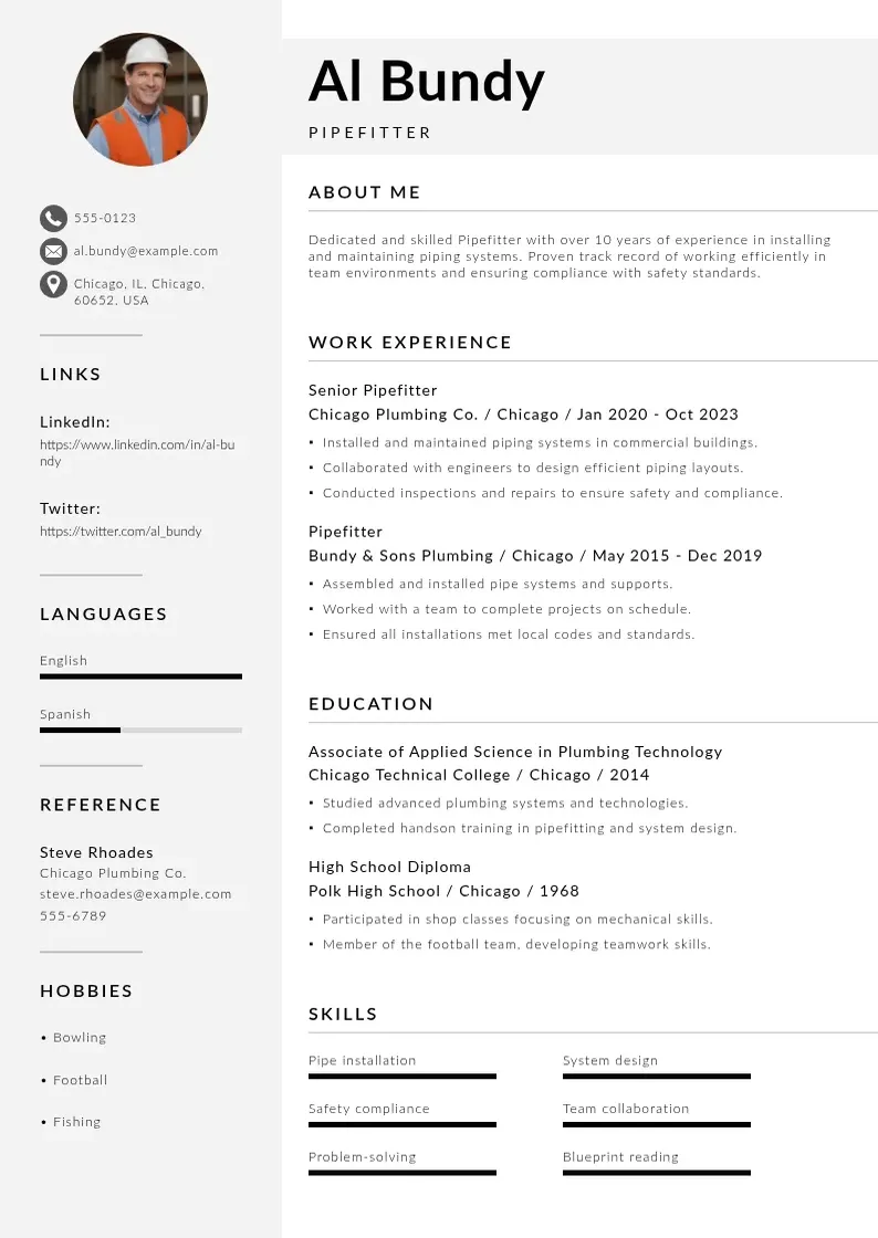 modern Pipefitter resume resume template