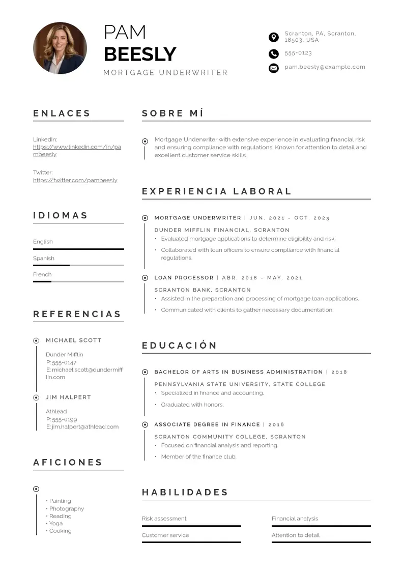 two column suscriptor-de-hipotecas resume example