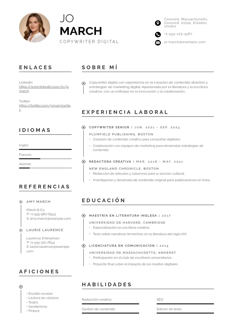 two column copywriter-digital resume example