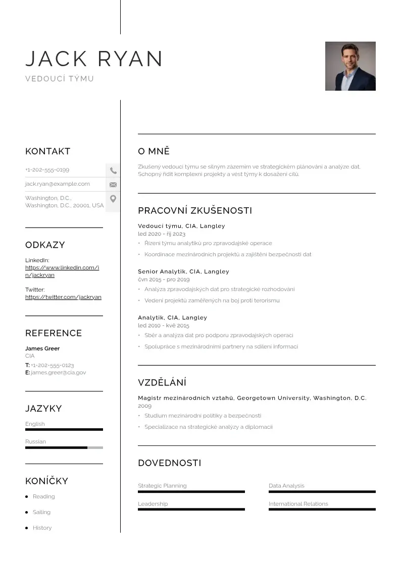 Vienkārša Vedouciho tymu zivotopis CV piemērs