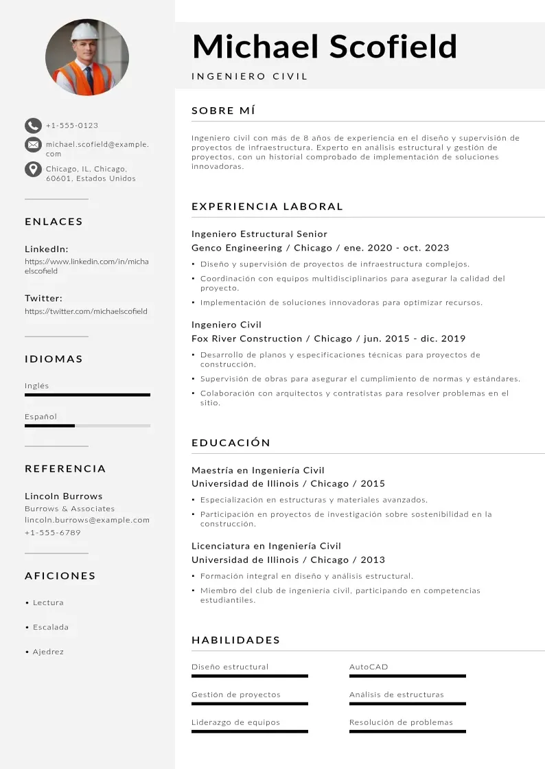 two column curriculum-de-ingeniero-civil resume example