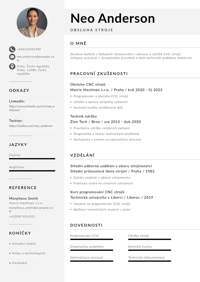 Mūsdienīga Zivotopis obsluha stroje CV veidne