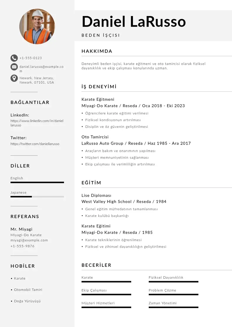 Mūsdienīga Beden İşçisi  CV veidne
