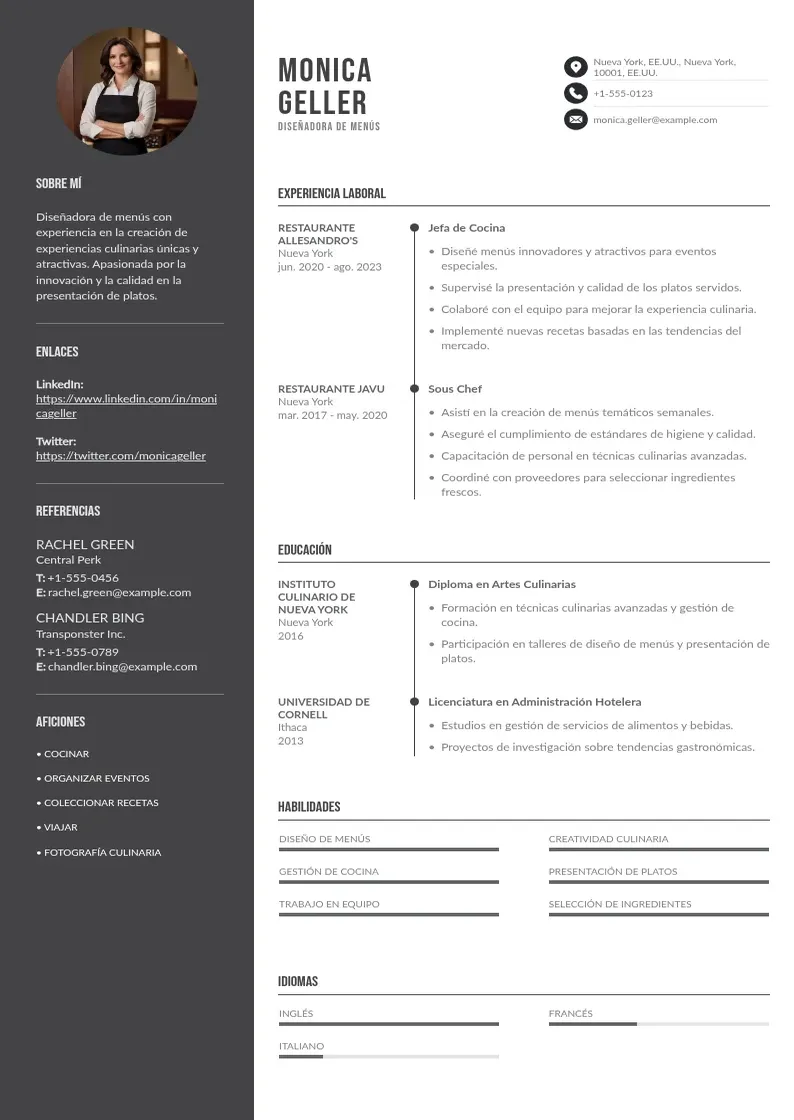 two column disenadora-de-menus resume example