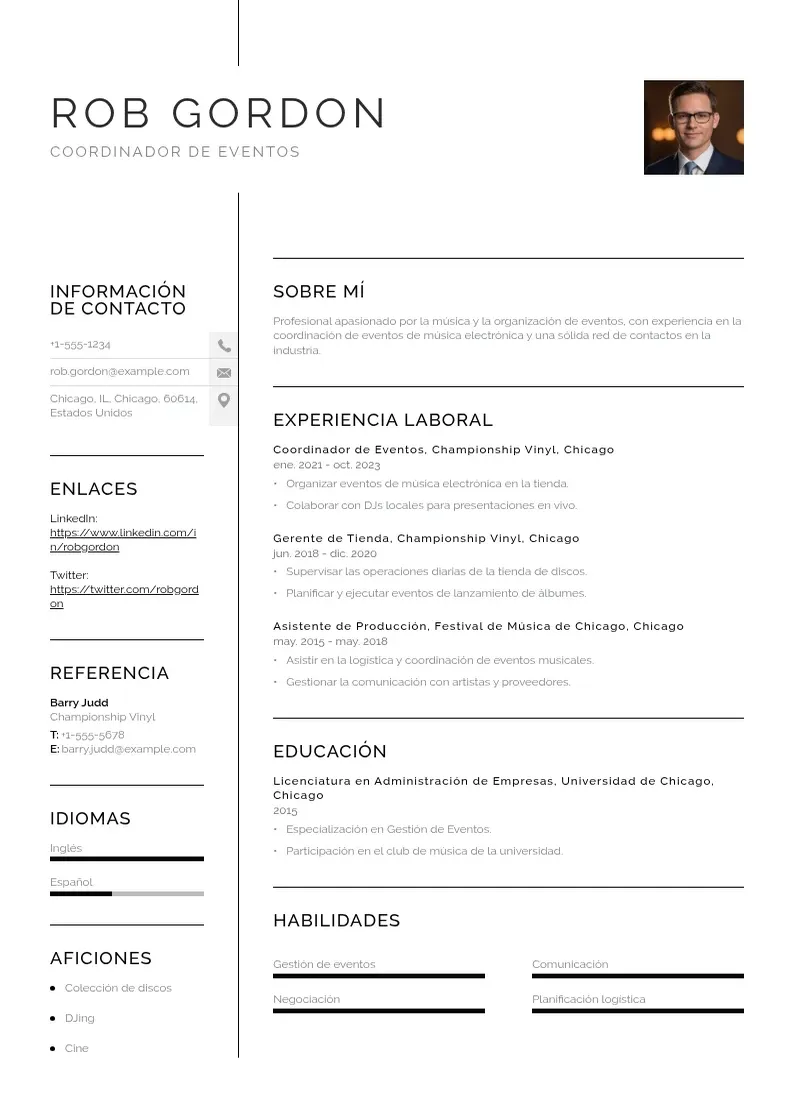 two column coordinadora-de-eventos-de-musica-electronica resume example